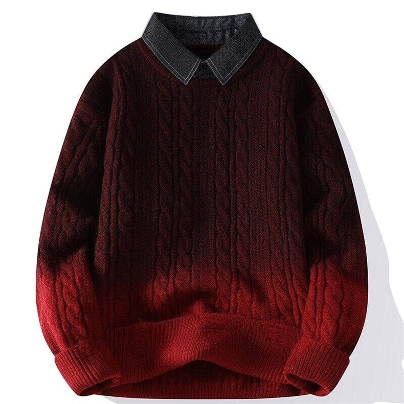 84599-特P80秋冬新款休闲毛衣男针织打底衫假两件衬衫领外套，男装针织衫/毛衣，电商D310B