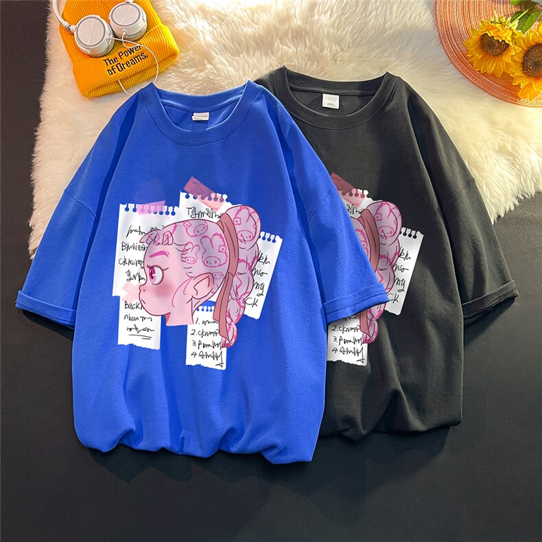 暖光平铺夏新款卡通人头像印花T恤男女情侣短袖T6051P25控38,男装T恤,电商A268