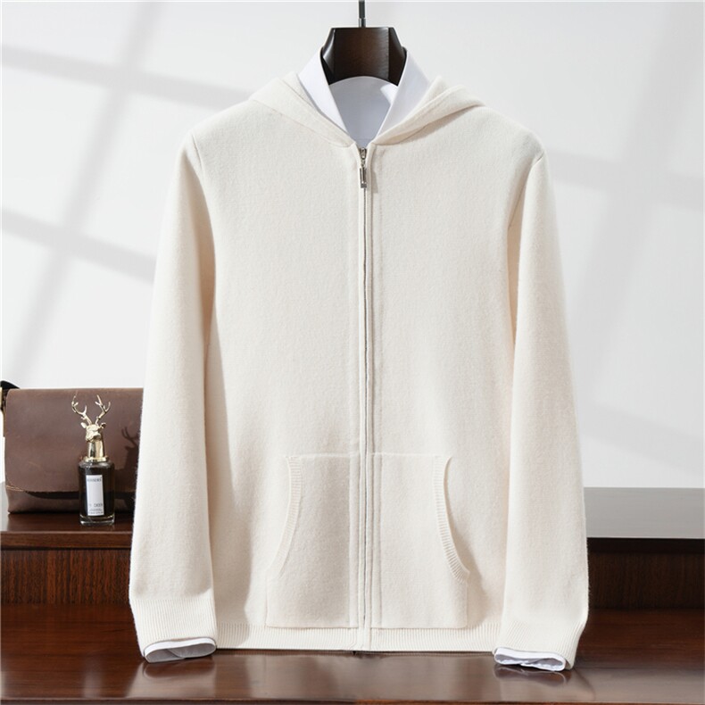 2025年秋冬季男士100羊毛开衫四平加厚连帽时尚羊毛衫百搭外套，男装针织衫/毛衣，星纬羊绒