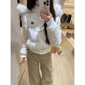 1506A/G78540/P89法式设计感大毛领字母印花连帽棉服图片