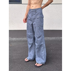 美式潮牌褶皱水洗直筒休闲裤男复古宽松潮流百搭阔腿长裤，男装休闲裤，星座813-2