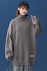 @中性风 冬新款2021毛衣高领纯色针织衫上衣 A125-C013-P65 女类图片