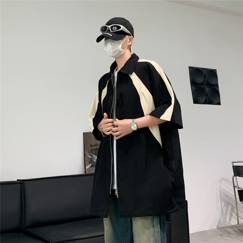 衬衫男士短袖韩版潮流高街帅气拼色夏季W5008-P40,男装衬衫,星座1109-3
