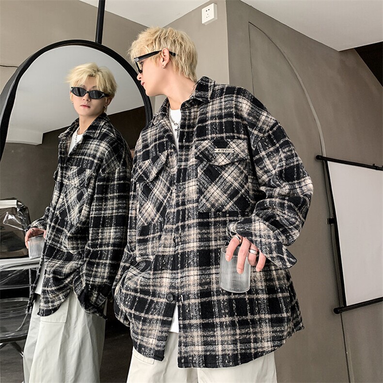 现货~美式贴布绣格子衬衣宽松复古外套潮 XZ609-WT2351-P70-控108图片