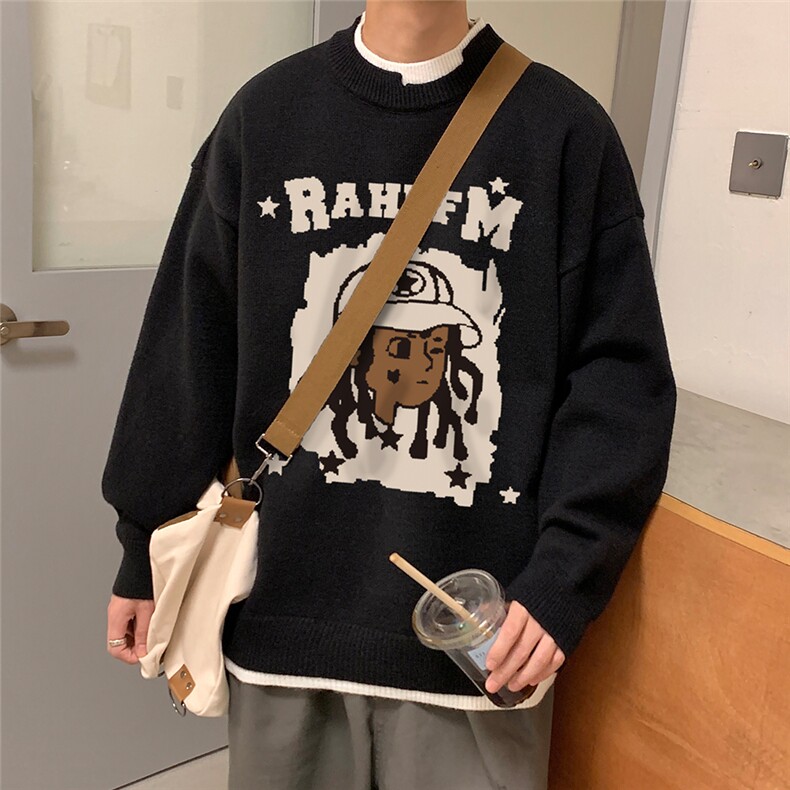 港风秋冬新款宽松圆领假两件拼色男女毛衣M6212P65控78,男装针织衫/毛衣,电商A268A