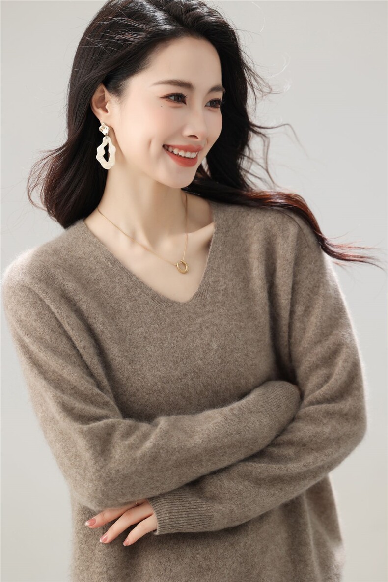 时尚百搭女士秋冬V领羊毛衫羊毛保暖显瘦毛衣,女装羊毛衫,牧思羊