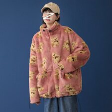 港风休闲可爱小熊印花棉衣/男外套仿兔毛加厚夹克现货mj402-p115，男装棉衣，电商B288
