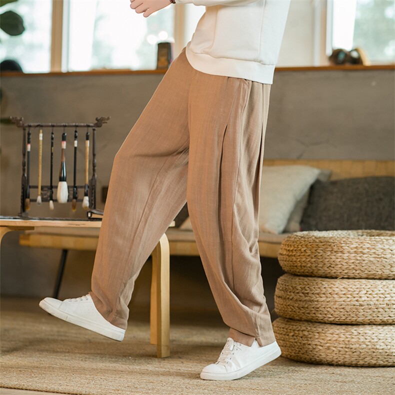 主推2025夏款风棉麻大码休闲裤男宽松直筒裤哈伦K031，男装休闲裤，星座225-6