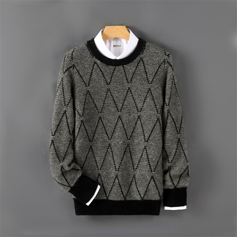 时尚男士羊毛提花毛衣简约休闲保暖针织衫男装，男装羊毛衫，嘉日羊绒