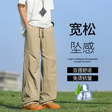胖胖哥新款美式高级设计感休闲裤男秋季大码宽松百搭纯色直筒长裤，男装休闲裤，星座718-1