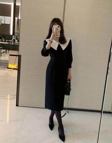 秋冬新款：白色翻领连衣裙,女装连衣裙,新芬子