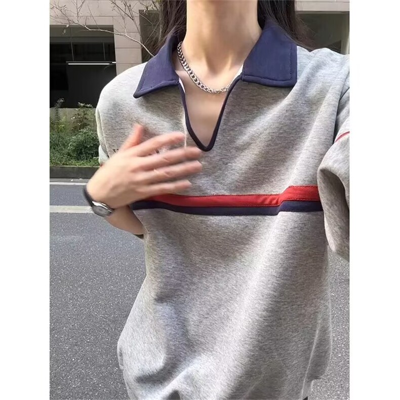YT14-P48文艺潮流气质新款流行百搭日系长袖POLO慵懒ins时尚,男装Polo衫,电商B323A
