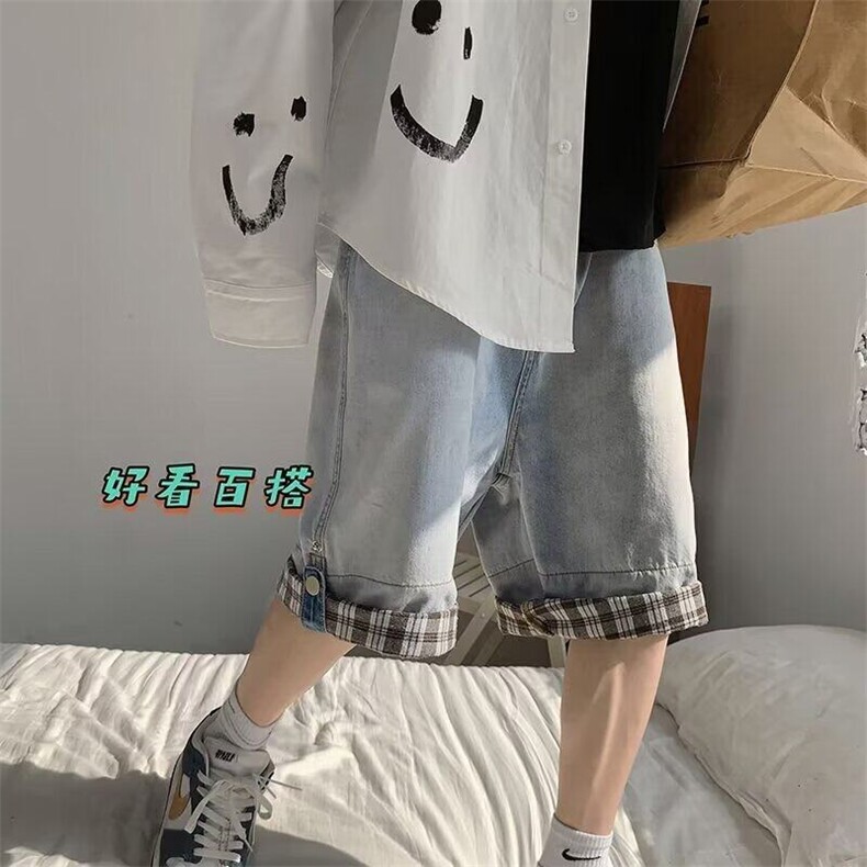 夏季薄款牛仔短裤男ins潮牌宽松百搭五分裤港风潮流学生直筒裤子,男装牛仔裤,星座506A