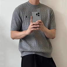 刺绣小马标老钱风潮男冰丝凉感针织衫T恤短袖T扭绳透气MZ793-P47，男装T恤，星座412-3