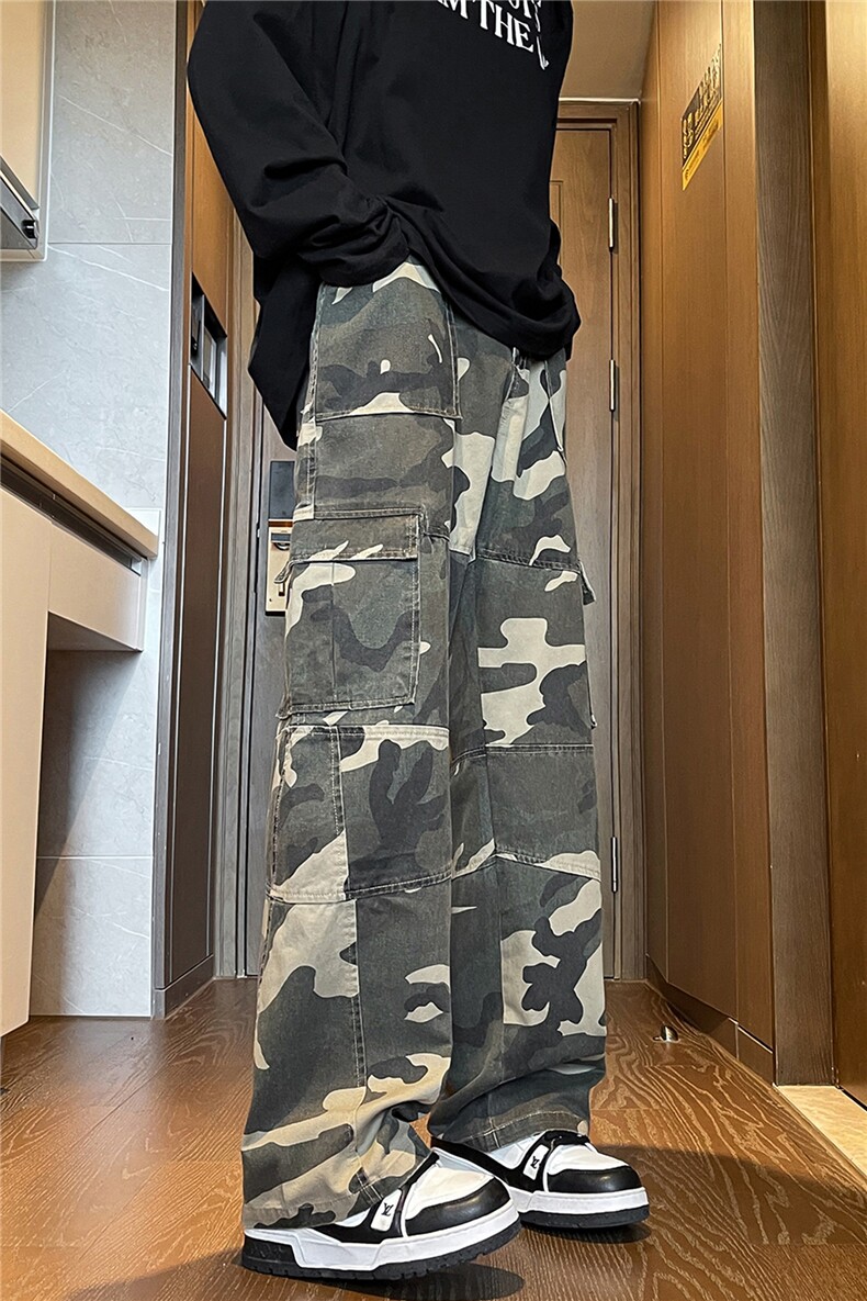 春季迷彩裤美式伞兵工装裤男直筒阔腿牛仔裤拖地休闲裤子KZ003P68,男装牛仔裤,电商B312