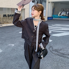 高级感复古飘带小香风套装女2025春新款蕾丝拼接阔腿八分裤两件套，女装套装/套裙，2C239