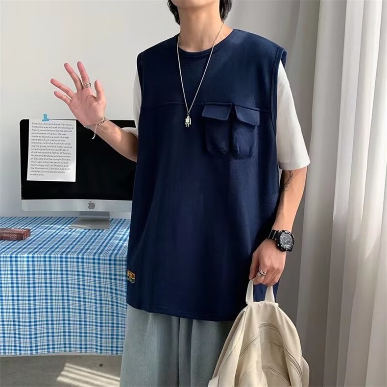 假两件圆领日系T恤纯色青春流行潮夏季五分袖时尚潮牌TX224P30,男装T恤,星座410-2