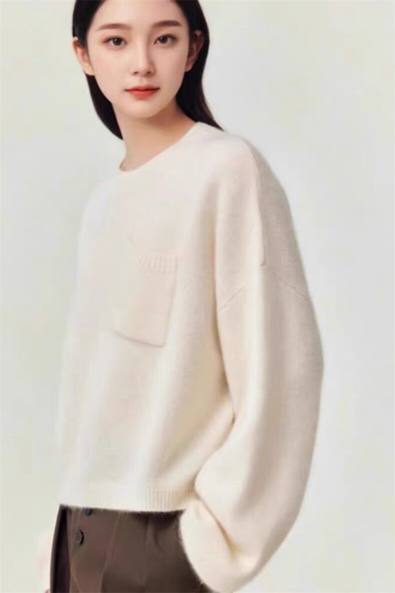 刘雯同款圆领山宽松灰色慵懒风毛衣女冬加厚设计感小众针织衫,女装羊毛衫,锦瑟羊绒