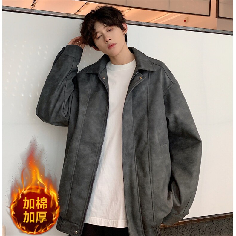 夹棉加厚PU皮夹克宽松复古纯色外套DY2408-P90常规DY2407-P80图片