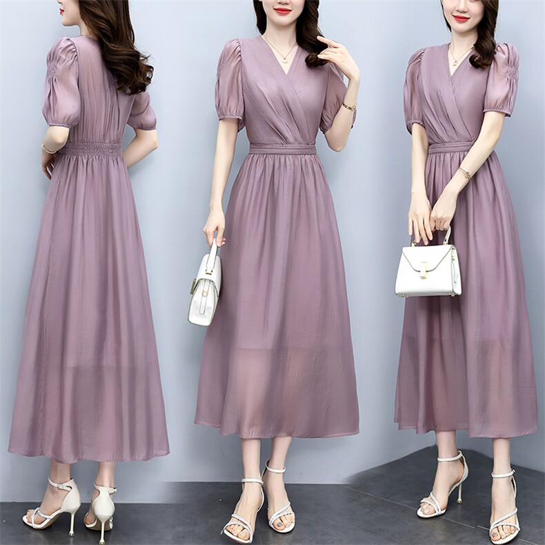 高级感天丝连衣裙女2024夏季新款气质妈妈收腰显瘦高腰薄款a字裙，女装连衣裙，关键词