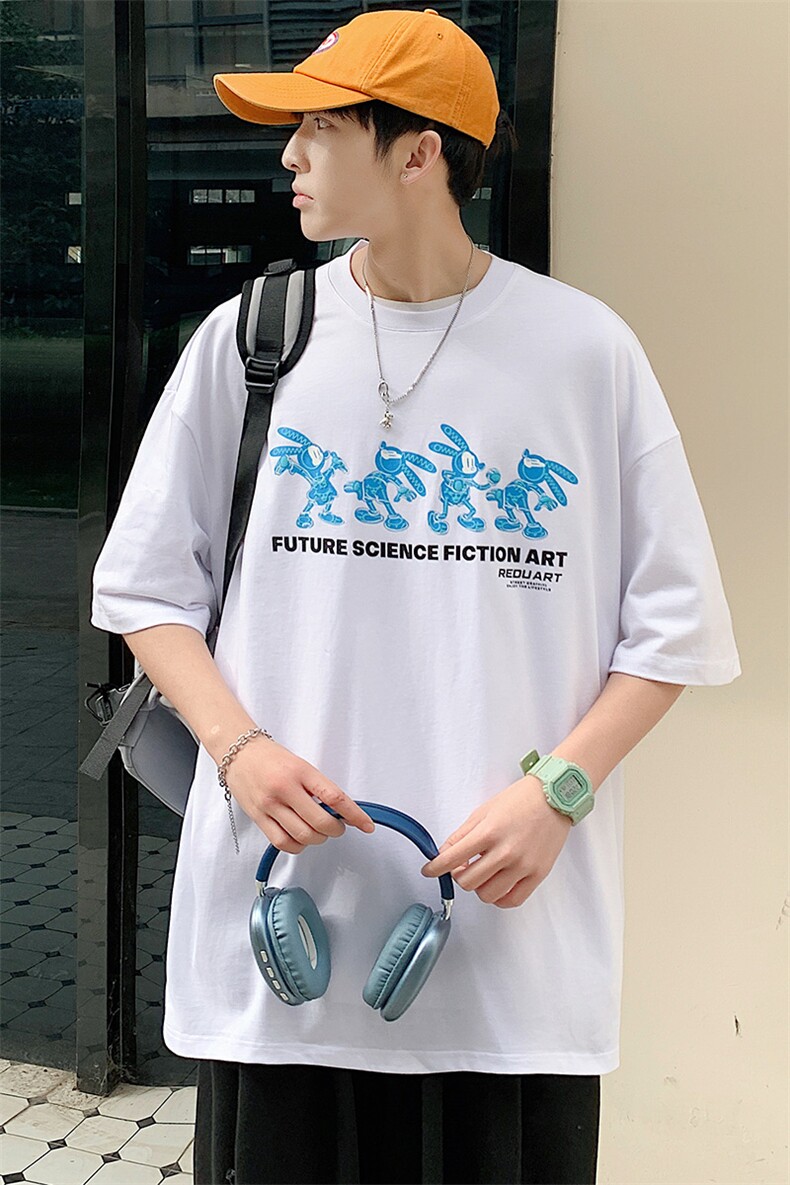 得物抖音40支双纱高品质时尚印花半袖纯棉短袖T恤男女T7229-P40,男装T恤,电商A441-1