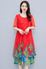 2023夏季女装新款大量现货定位花冰丝网孔洋气大码妈妈连衣裙，女装大码女装，魅衣本色