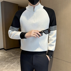 冬季店主风社会小伙痞帅半高领拼接针织衫301A-1/M96/P58，男装针织衫/毛衣，星座301A-1
