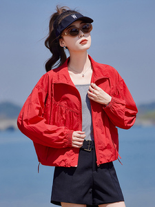 红色宽松防晒衣女2025新款夏季韩版潮流透气减龄小个子休闲短外套图片