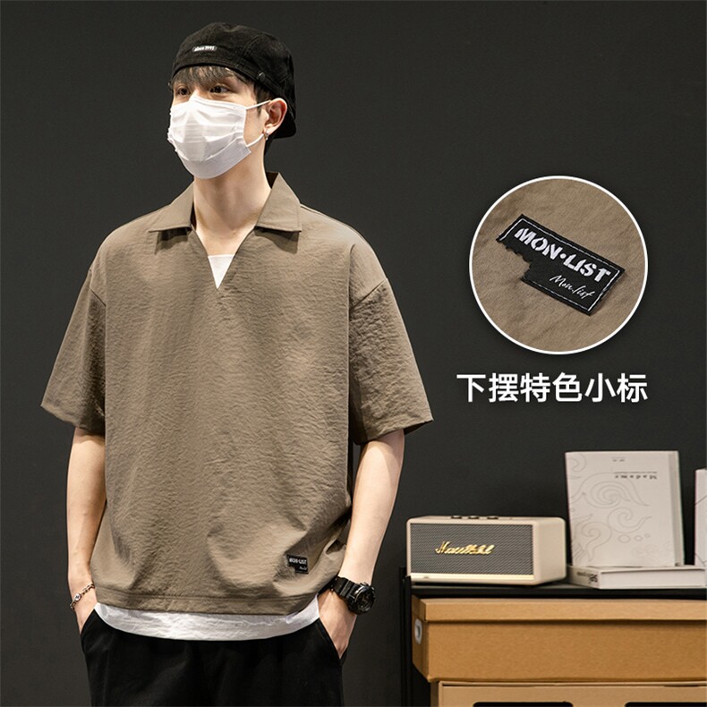 冰氧仿棉短袖个性灰墙体恤休闲百搭纯色POLO衫男上衣TC3143-P35图片