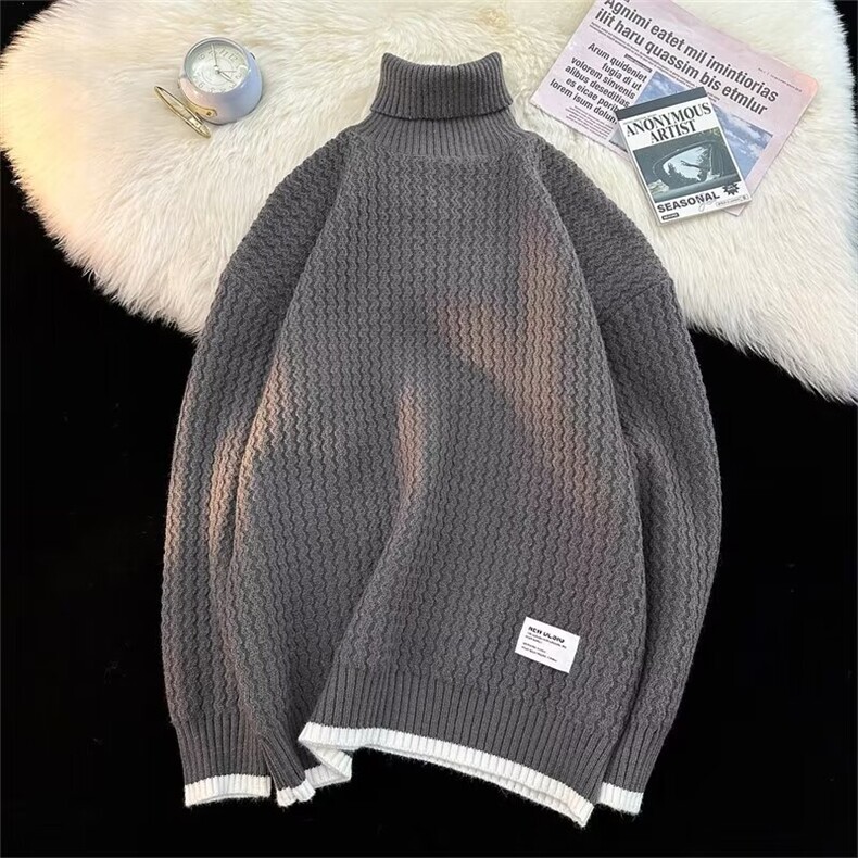 美式复古高领毛衣男2024秋冬慵懒风加厚宽松线衣针织衫M1702-P54，男装针织衫/毛衣，星座512-4