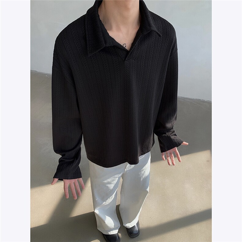 美式老钱风V领POLO衫男麦穗纹cleanfit长袖卫衣外套2025春季P45,男装卫衣,电商C306-1