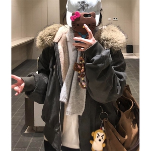 潮毛领连帽仿兔毛座山雕棉服cleanfit短宽棉衣派克服 M9929图片