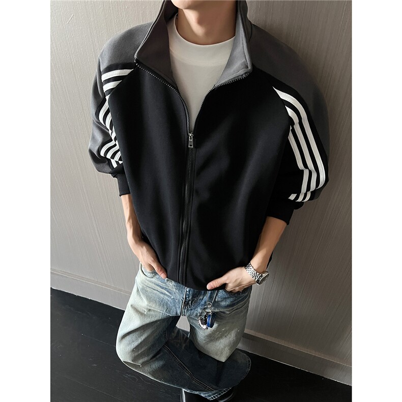 重磅全棉450克开衫立领撞色卫衣boxy短宽潮牌外套男装RH5362-P55，女装短外套，星座610B-1