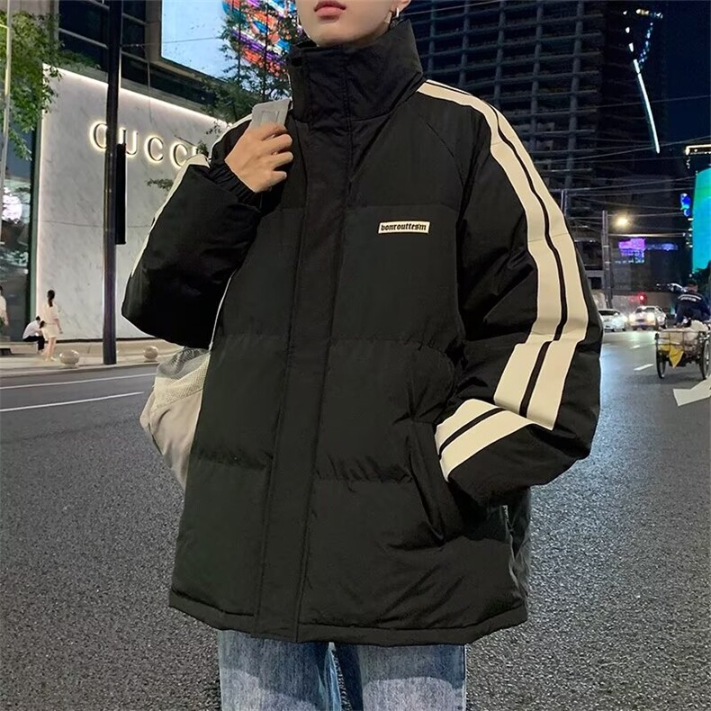 冬季设计感休闲宽松棉服外套男女情侣保暖棉衣潮流条纹立领棉袄男，男装棉衣，星座218-1（原230）