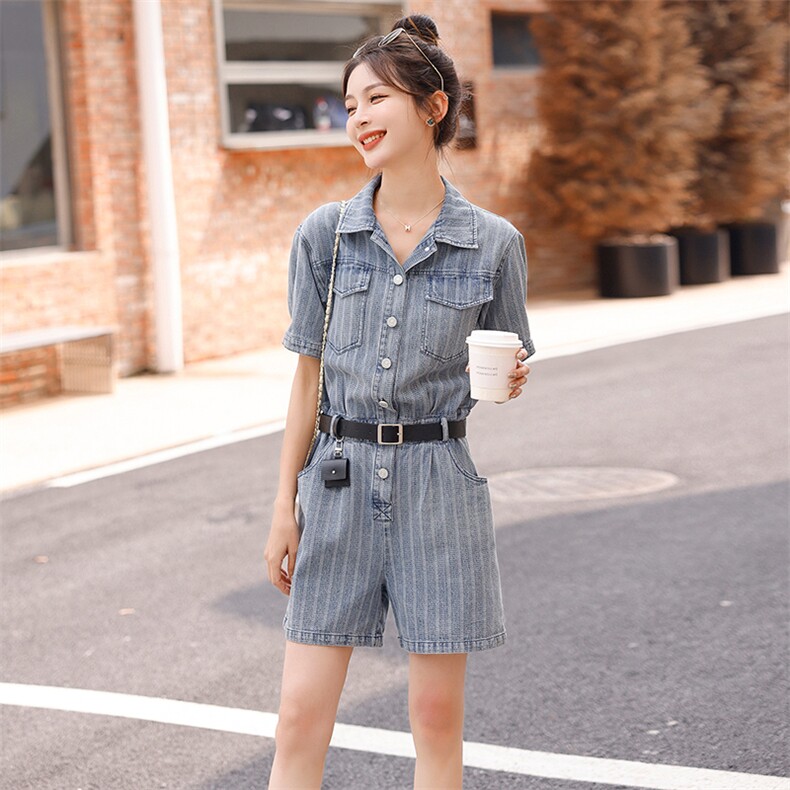 时尚显瘦牛仔连体裤夏季新款高腰修身短裤百搭休闲女装,女装连体裤,秋水欣儿