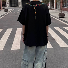 万针全刺绣工艺抖音得物高品质260克重磅纯棉双纱美式高街短袖T恤，男装T恤，电商A486