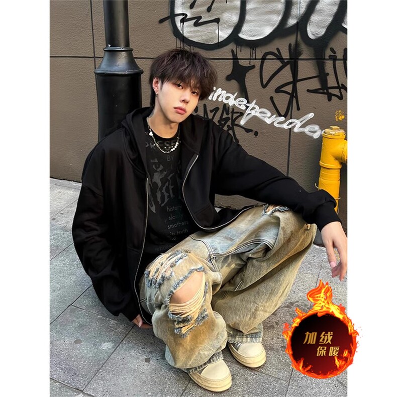 抖音得物高品质全棉二开480克加绒双拉头双拉链卫衣开衫SL001,男装卫衣,电商A486