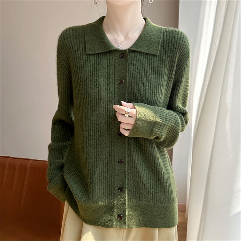 2025年秋季新款翻领针织羊绒开衫休闲通勤百搭时尚，女装羊绒衫，多娇羊绒