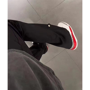 青少年休闲裤男生秋季高街痞帅排扣直筒弯刀裤cleanfit显瘦阔腿裤图片
