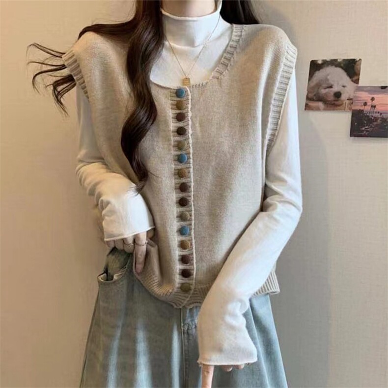 时尚百搭高级感休闲无袖针织开衫背心马甲早秋新品,针织衫/毛衣,萱芳婷羊绒