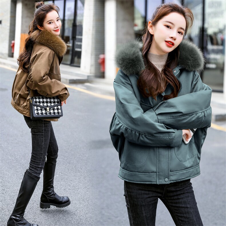 棉衣/棉服2021新款冬兔毛中长款工装带帽棉服女外套配毛领,女装派克服,瑶迪依秀
