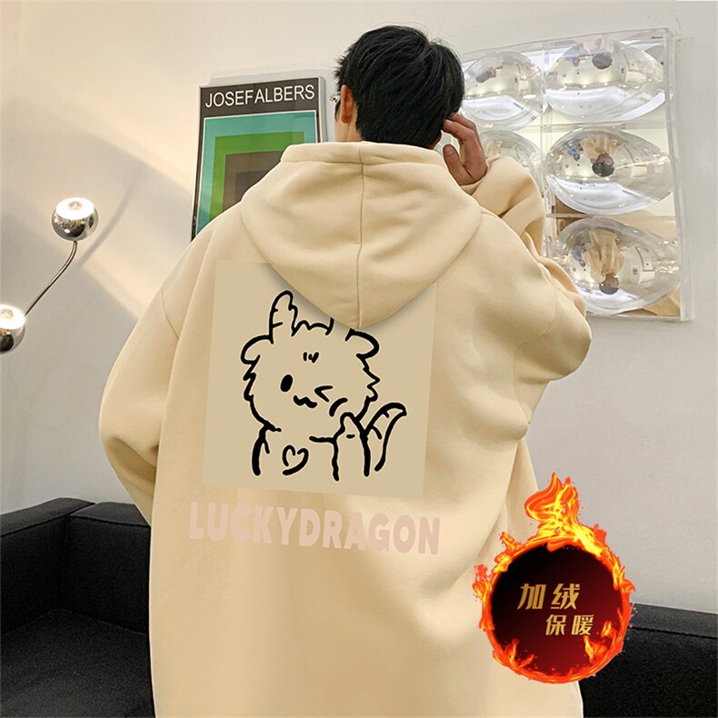 龙年卫衣冬季美式加绒加厚连帽卫衣外套DL1797常规特P35加绒特40,男装卫衣,电商A486