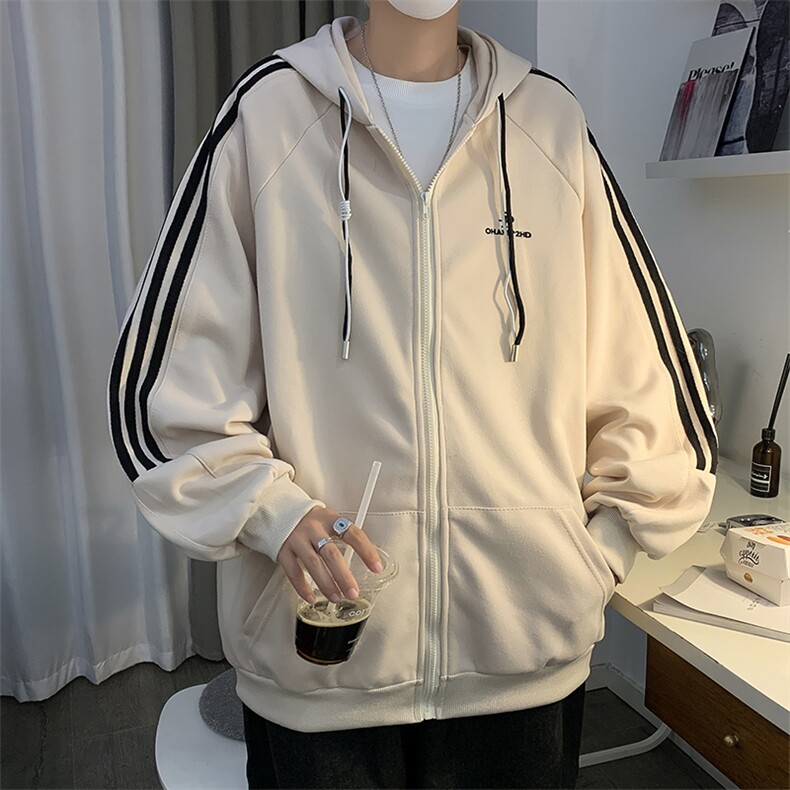 秋季宽松运动休闲夹克美式潮牌ins条纹连帽卫衣男外套W7893-P53,男装夹克,星座512-4