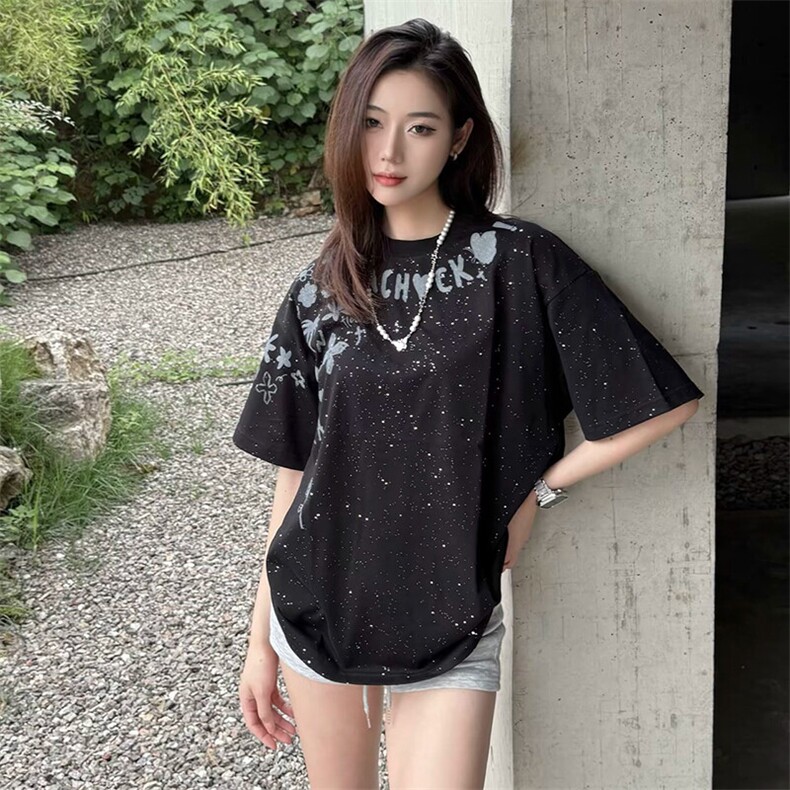 万针全刺绣工艺抖音得物高品质260克重磅纯棉双纱美式高街短袖T恤图片