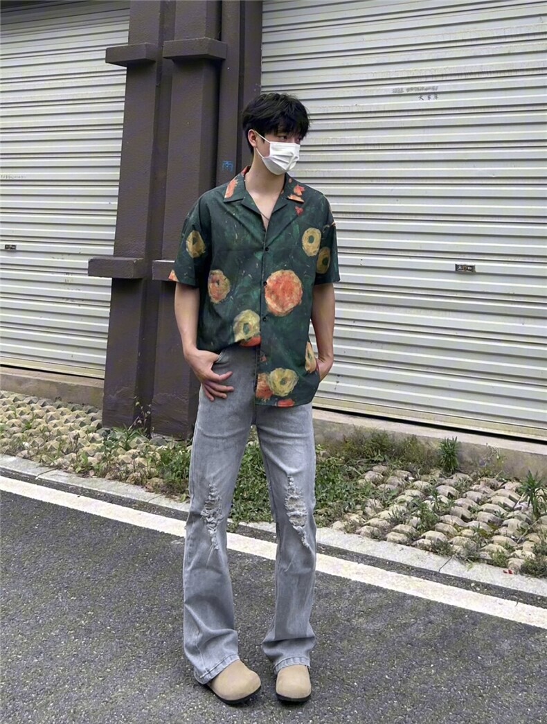 cleanfit夏季弹力牛仔裤男美式高街vibe裤灰色水洗做旧牛仔裤,男装牛仔裤,星座310A-4