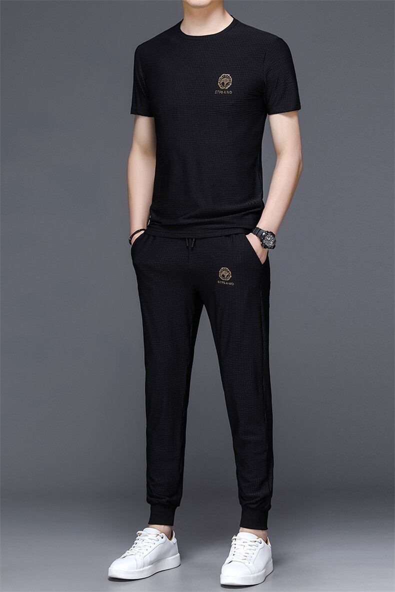 JG1868男士2023年春夏季新款运动套装短袖长裤T恤卫裤二件套P110,男装休闲套装,电商B360