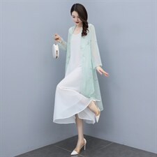 防晒衣女夏中长款2025新款雪纺衫印花外搭披肩超仙薄开衫防晒衫潮，女装蕾丝衫/雪纺衫，秀美人生