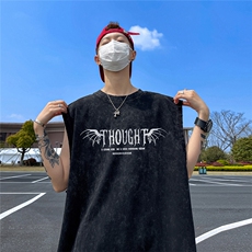 数据超好抖音品240克重磅欧美式潮牌水洗背心无袖t恤BX229-P35，男装T恤，电商A486