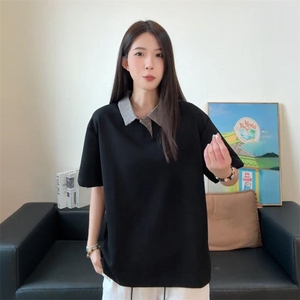 得物抖音高品质二开 夏季美式潮牌假两件格子衬衫翻领高街短袖T恤图片
