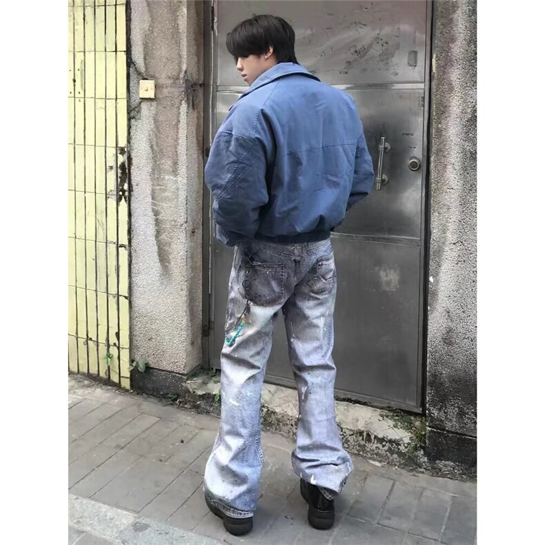 美式复古立领牛仔外套男女春秋冬季潮流vintage加绒加厚棉服夹克,男装工装外套,四季星座505